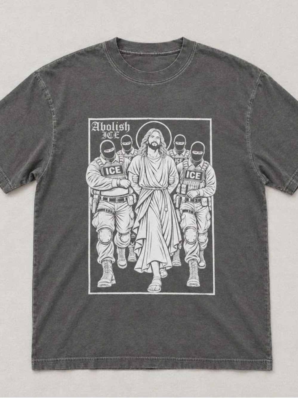 Men's Graphic Tee - Charcoal 'Abolish ICE' Illustration